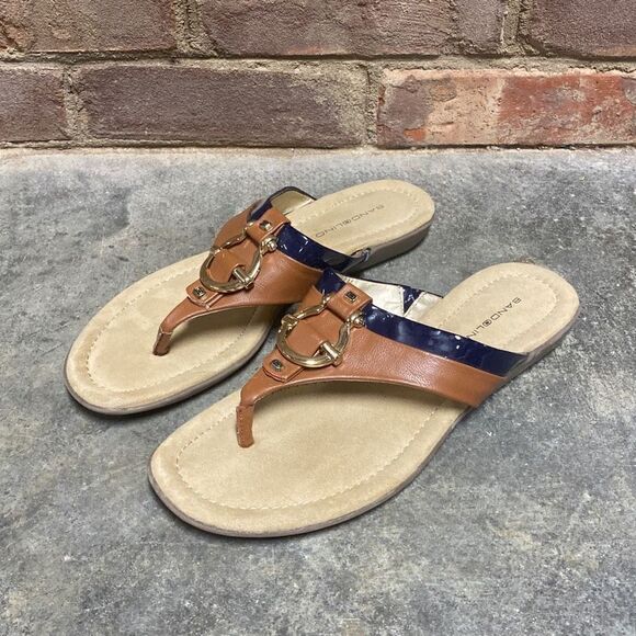Bandolino BDJANETTE Tan & Navy Flip Flip Sandal Size 7.5 - Picture 2 of 12